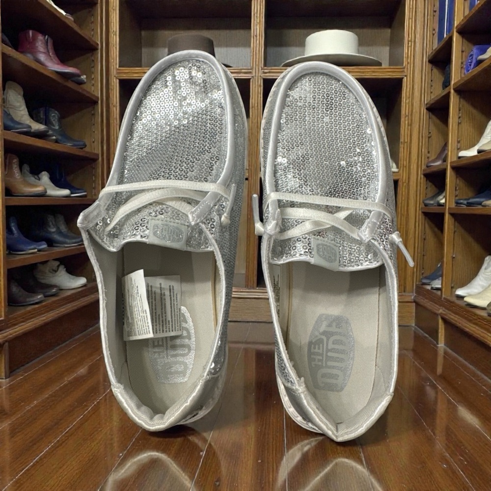 NWT Hey Dude Wendy Disco Sequin Shoes -Silver